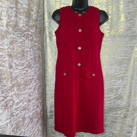 Talbots Petites Red Ponte Knit sheath dress Dress with Gold Button Size 2P - Picture 3 of 14